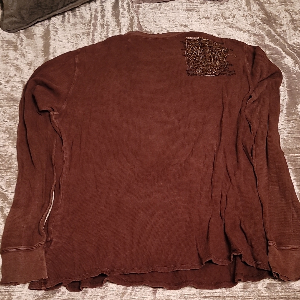 Affliction Men Large Brown and Gold Long Sleeve Shirt - Picture 8 of 9